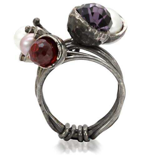 LOA599 - Antique Tone Brass Ring with Assorted in Multi Color - Alamode - Flyclothing LLC