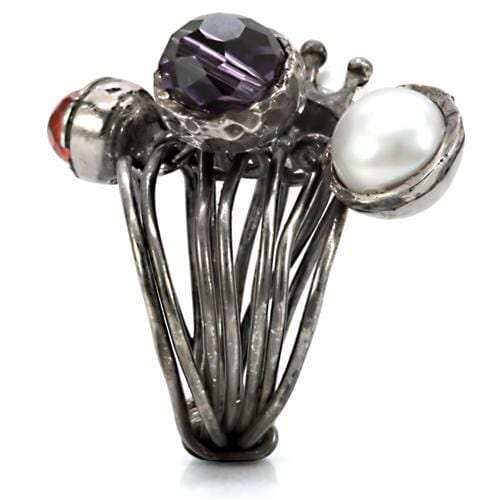 LOA599 - Antique Tone Brass Ring with Assorted in Multi Color - Alamode - Flyclothing LLC