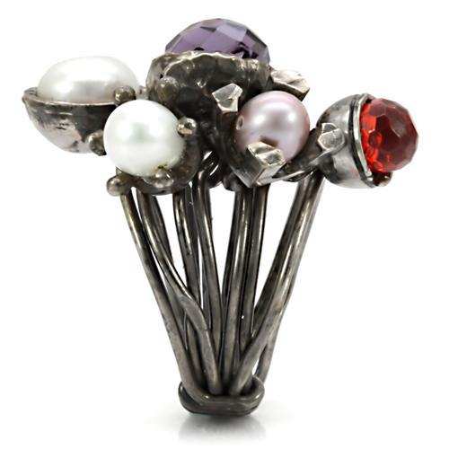 LOA599 - Antique Tone Brass Ring with Assorted in Multi Color - Alamode - Flyclothing LLC