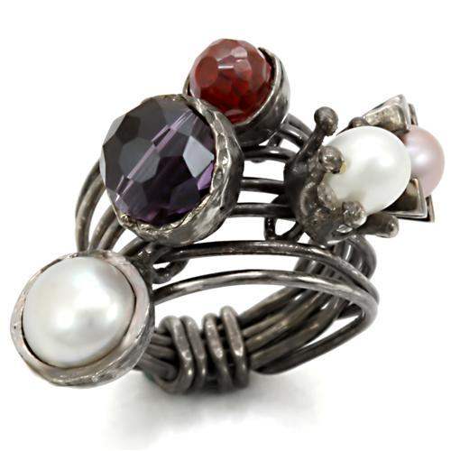 LOA599 - Antique Tone Brass Ring with Assorted in Multi Color - Alamode - Flyclothing LLC