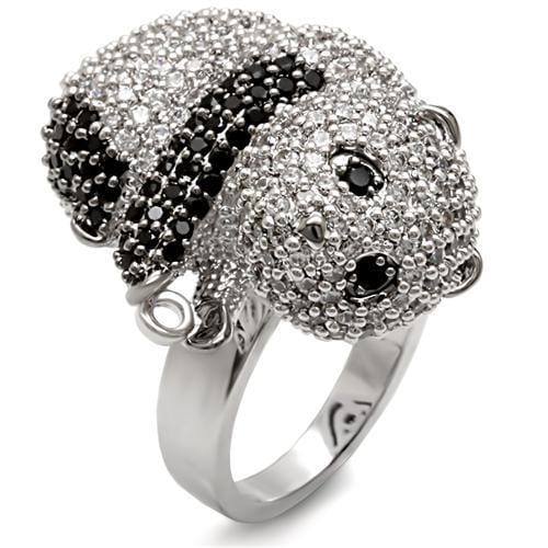 1W083 - Rhodium + Ruthenium Brass Ring with AAA Grade CZ  in Black Diamond - Alamode