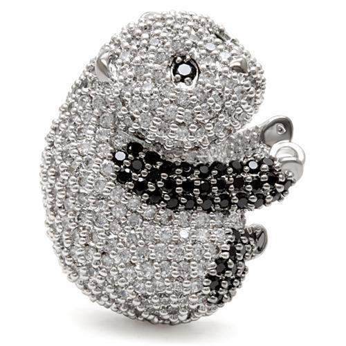 1W083 - Rhodium + Ruthenium Brass Ring with AAA Grade CZ in Black Diamond - Alamode - Flyclothing LLC
