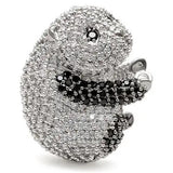 1W083 - Rhodium + Ruthenium Brass Ring with AAA Grade CZ  in Black Diamond - Alamode