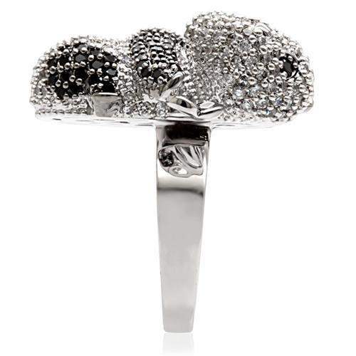 1W083 - Rhodium + Ruthenium Brass Ring with AAA Grade CZ in Black Diamond - Alamode - Flyclothing LLC