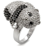 1W083 - Rhodium + Ruthenium Brass Ring with AAA Grade CZ  in Black Diamond - Alamode
