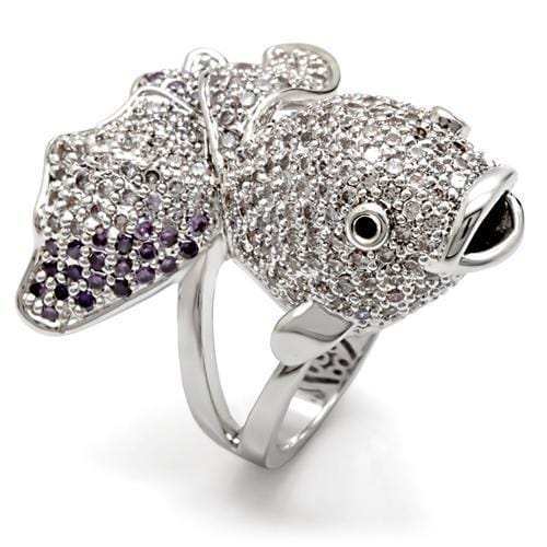 1W085 - Rhodium Brass Ring with AAA Grade CZ in Multi Color - Alamode - Flyclothing LLC