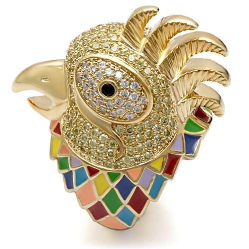 1W087 - Gold Brass Ring with AAA Grade CZ  in Multi Color - Alamode