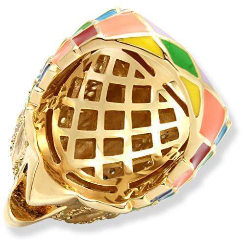 1W087 - Gold Brass Ring with AAA Grade CZ in Multi Color - Alamode - Flyclothing LLC