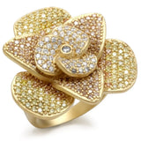 1W091 - Matte Gold Brass Ring with AAA Grade CZ in Multi Color - Alamode - Flyclothing LLC