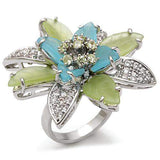 1W094 - Rhodium Brass Ring with Synthetic Synthetic Glass in Multi Color - Alamode - Flyclothing LLC