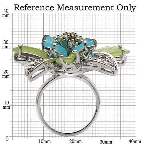 1W094 - Rhodium Brass Ring with Synthetic Synthetic Glass in Multi Color - Alamode - Flyclothing LLC