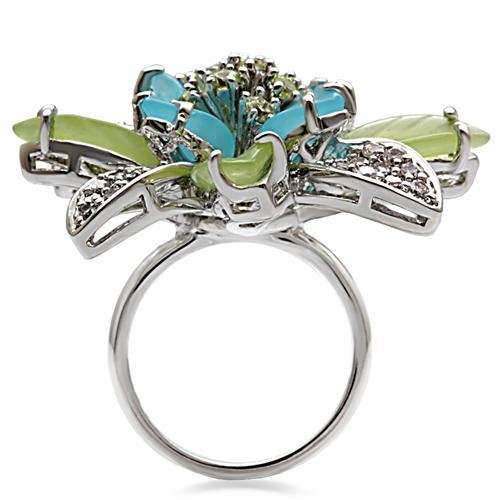 1W094 - Rhodium Brass Ring with Synthetic Synthetic Glass in Multi Color - Alamode - Flyclothing LLC