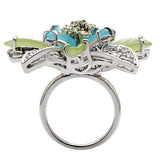 1W094 - Rhodium Brass Ring with Synthetic Synthetic Glass in Multi Color - Alamode - Flyclothing LLC