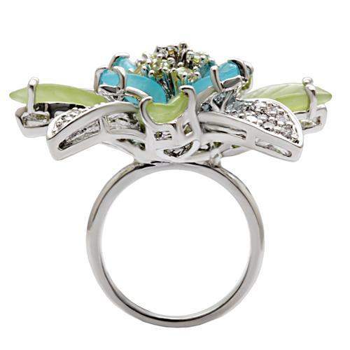 1W094 - Rhodium Brass Ring with Synthetic Synthetic Glass in Multi Color - Alamode - Flyclothing LLC
