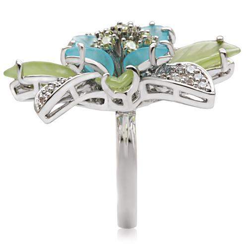 1W094 - Rhodium Brass Ring with Synthetic Synthetic Glass in Multi Color - Alamode - Flyclothing LLC