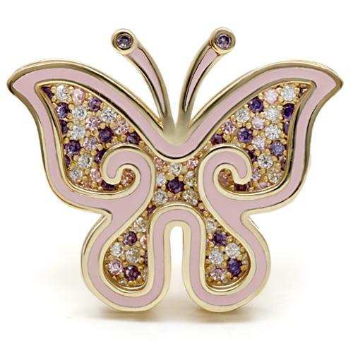 1W096 - Matte Gold Brass Ring with AAA Grade CZ in Multi Color - Alamode - Flyclothing LLC