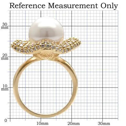1W103 - Gold Brass Ring with Synthetic Pearl in White - Alamode - Flyclothing LLC