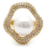 1W103 - Gold Brass Ring with Synthetic Pearl in White - Alamode