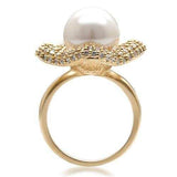 1W103 - Gold Brass Ring with Synthetic Pearl in White - Alamode - Flyclothing LLC