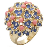 1W106 - Gold Brass Ring with Semi-Precious Coral in Rose - Alamode - Flyclothing LLC