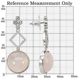 1W121 - Rhodium Brass Earrings with Precious Stone PINK CRYSTAL in Rose - Alamode