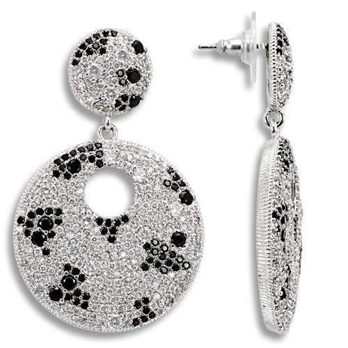 1W122 - Imitation Rhodium Brass Earrings with AAA Grade CZ in Black Diamond - Alamode - Flyclothing LLC