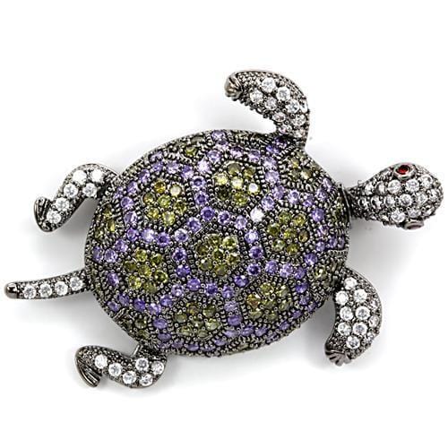 1W127 - Ruthenium Brass Brooches with AAA Grade CZ  in Multi Color - Alamode