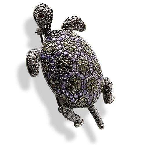 1W127 - Ruthenium Brass Brooches with AAA Grade CZ in Multi Color - Alamode - Flyclothing LLC