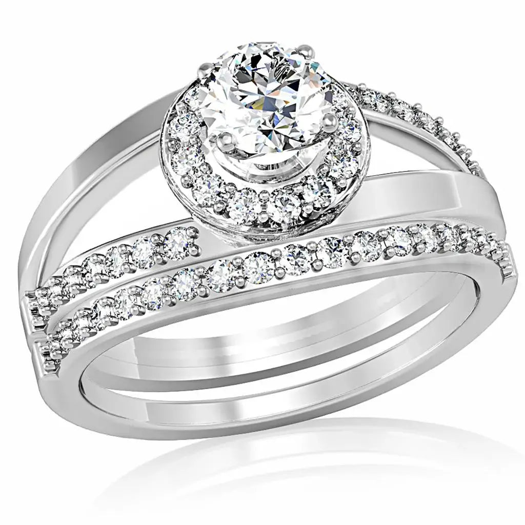 1W164 - Rhodium Brass Ring with AAA Grade CZ in Clear - Alamode - Flyclothing LLC