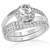 1W164 - Rhodium Brass Ring with AAA Grade CZ  in Clear - Alamode