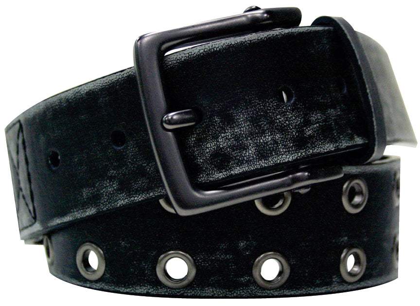 Distressed Black Leather Rivet Belt - Anonymous - Flyclothing LLC