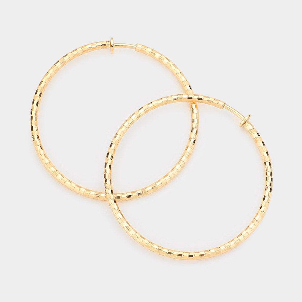 2.25 Inch Metal Hoop Clip On Earrings - Madeline Love - Flyclothing LLC