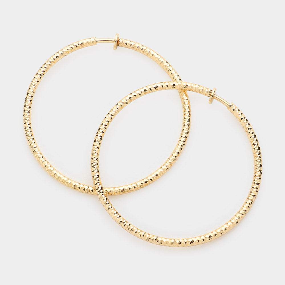 2.25" Textured Metal Hoop Clip on Earrings - Madeline Love - Flyclothing LLC