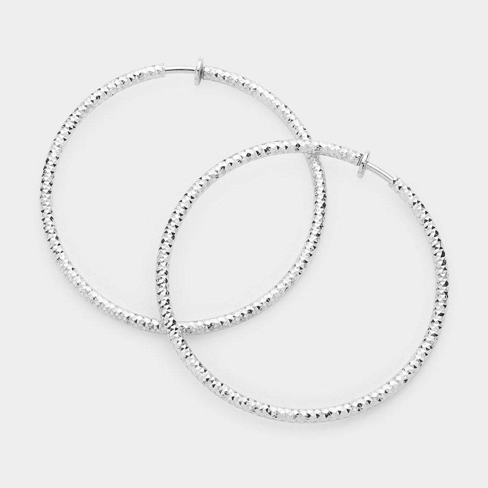 2.25" Textured Metal Hoop Clip on Earrings - Madeline Love - Flyclothing LLC