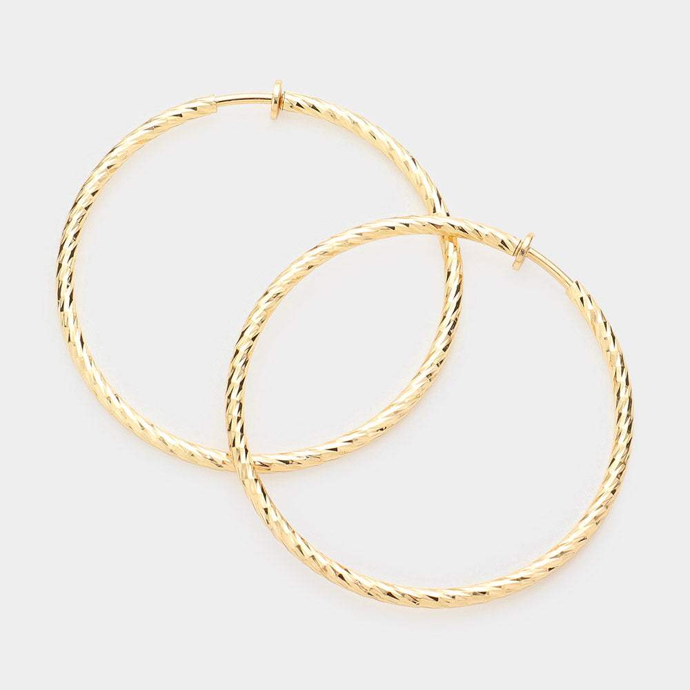 2.4" Textured metal hoop clip on earrings - Madeline Love - Flyclothing LLC