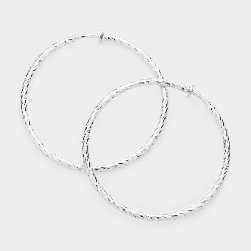 2.4" Textured metal hoop clip on earrings - Madeline Love - Flyclothing LLC