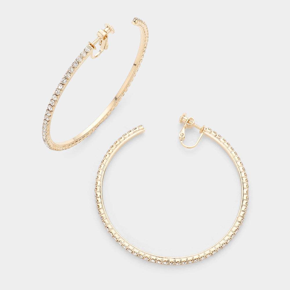 2.5 inch Rhinestone Hoop Clip on Earrings - Madeline Love - Flyclothing LLC
