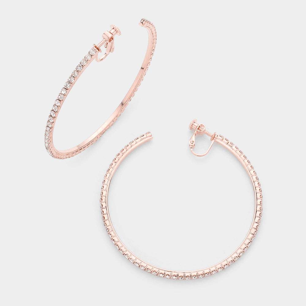 2.5 inch Rhinestone Hoop Clip on Earrings - Madeline Love - Flyclothing LLC