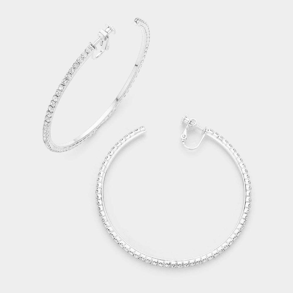 2.5 inch Rhinestone Hoop Clip on Earrings - Madeline Love - Flyclothing LLC