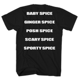 SPICE GIRLS SILVER GLITTER GROUP PHOTO FRT/BACK BLACK T-SHIRT