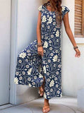 Perfee Printed Round Neck Cap Sleeve Wide Leg Jumpsuit - Trendsi - Flyclothing LLC