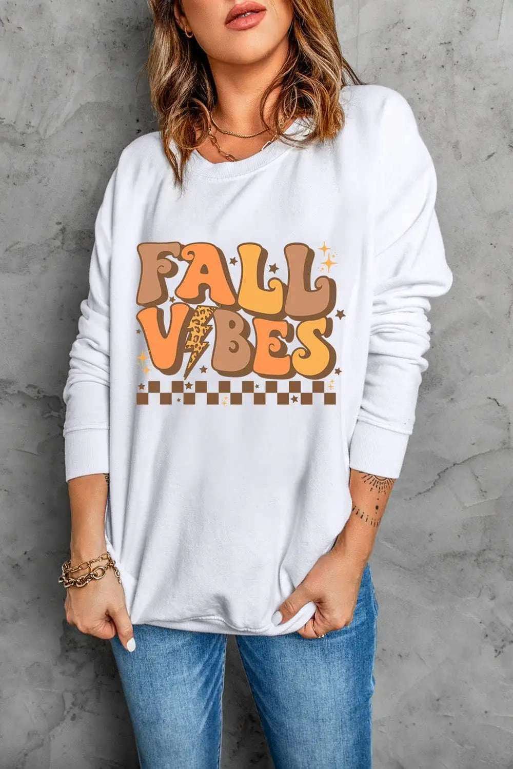 Letter Graphic Round Neck Long Sleeve Sweatshirt - Trendsi - Flyclothing LLC