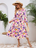 Printed Long Sleeve Midi Dress - Trendsi - Flyclothing LLC
