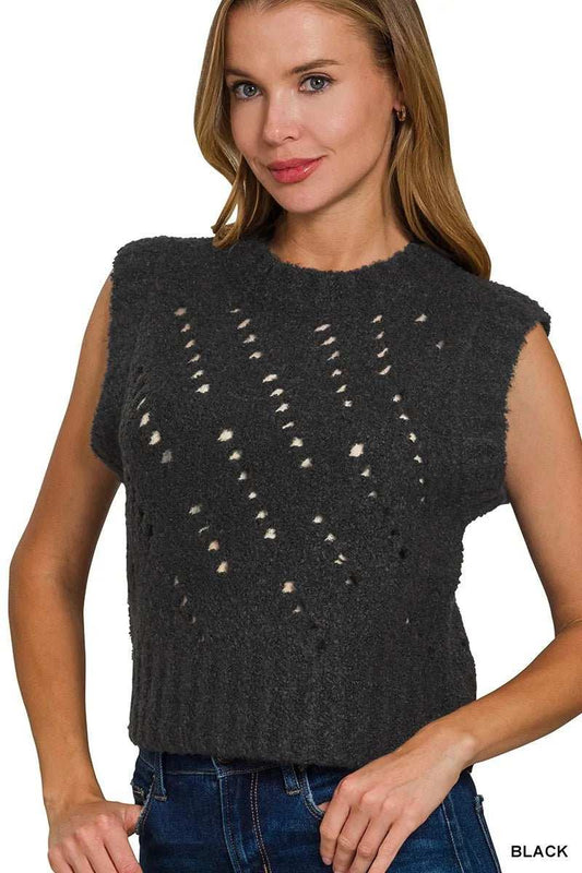 Zenana Openwork Textured Wool Sweater Vest - Trendsi - Flyclothing LLC