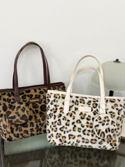 Leopard Faux Fur Tote Bag with Coin Purse - Trendsi