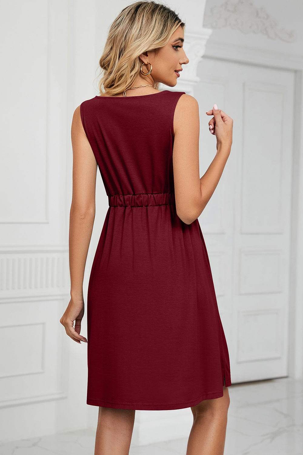 Buttoned Wide Strap Mini Dress - Trendsi - Flyclothing LLC