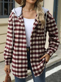 Plaid Button Up Long Sleeve Drawstring Hooded Jacket - Trendsi - Flyclothing LLC