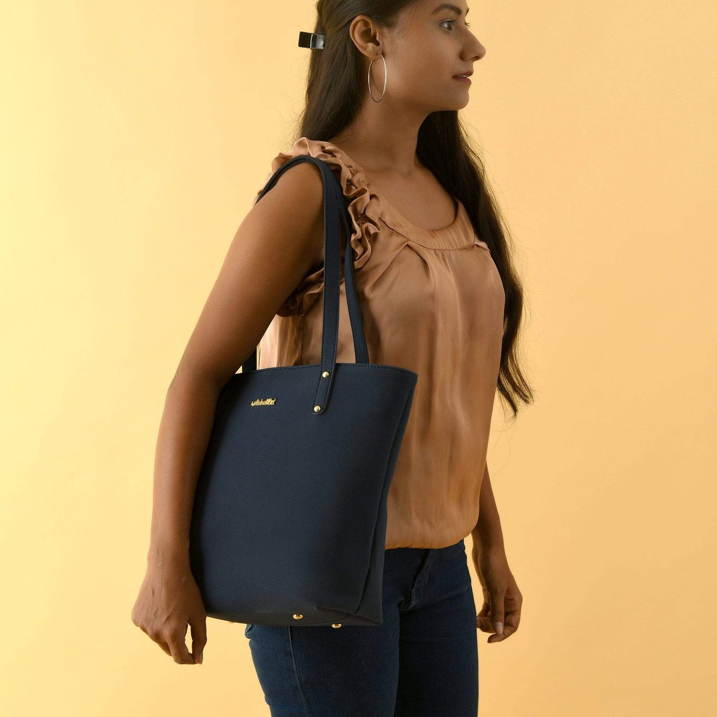 Era Vegan Leather Tote - Navy Blue - Classy Leather Bags - Flyclothing LLC