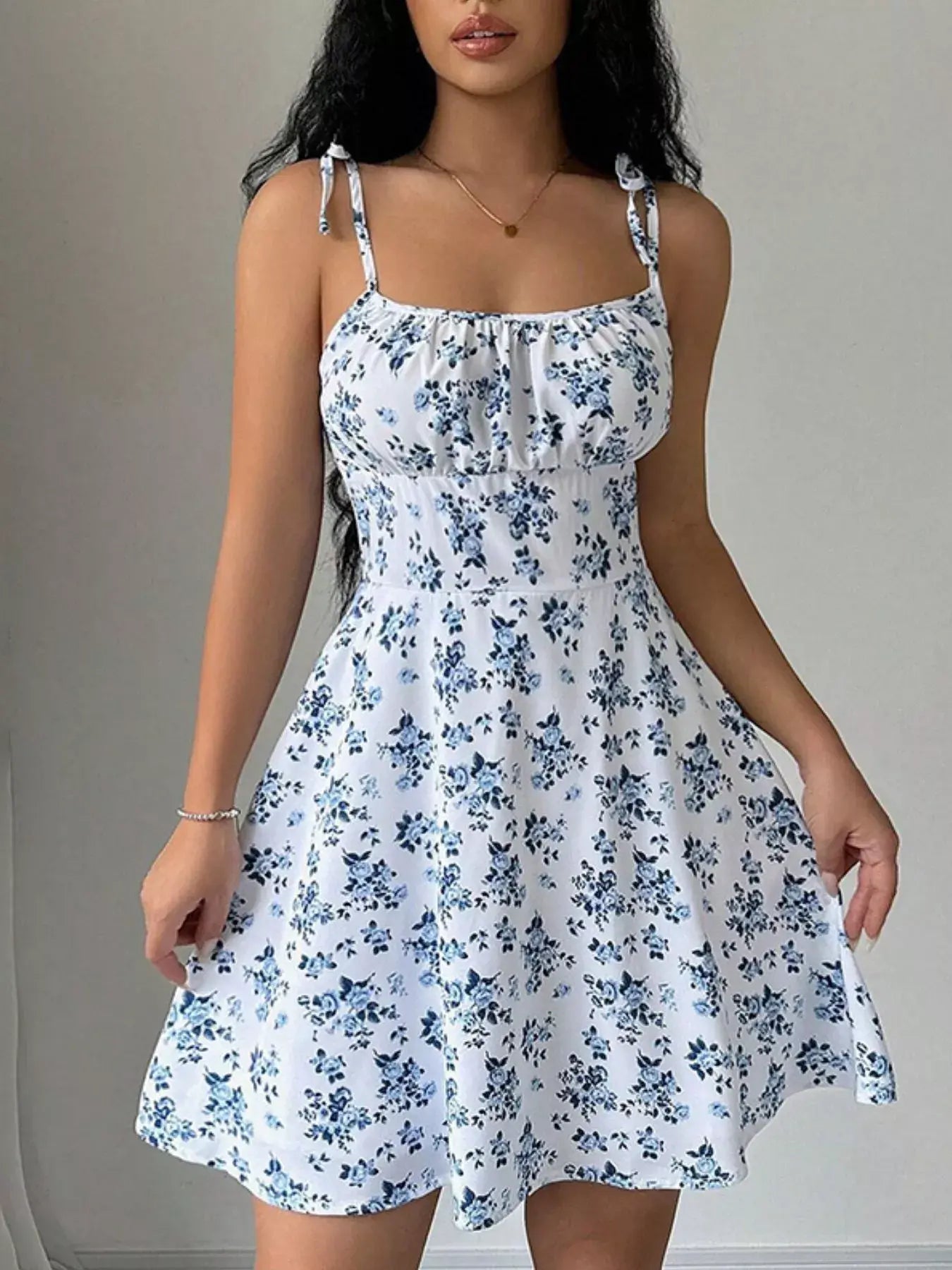Floral Print Tie Strap Mini Dress - Trendsi - Flyclothing LLC