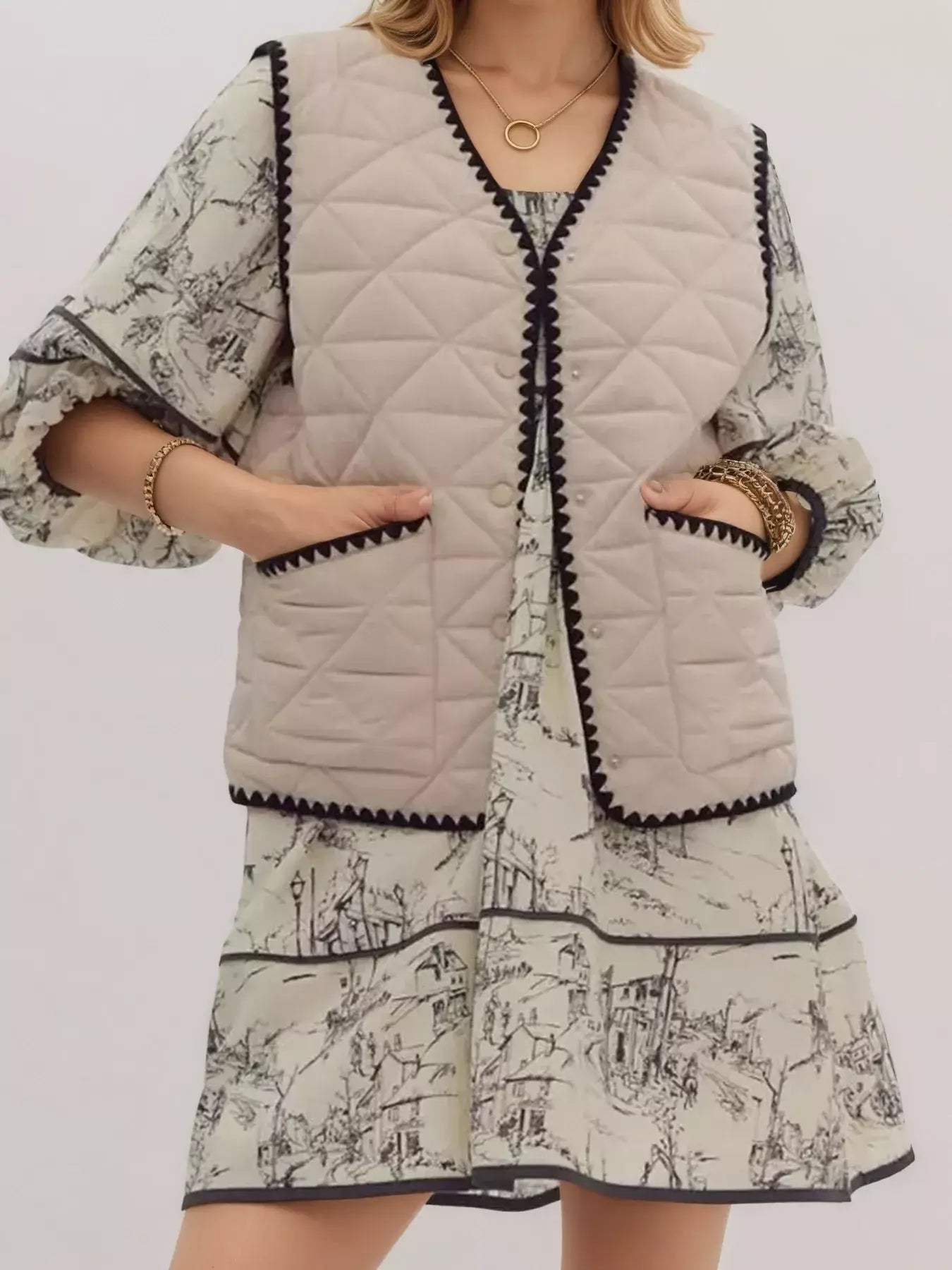 Textured Snap Down Vest Coat - Trendsi - Flyclothing LLC